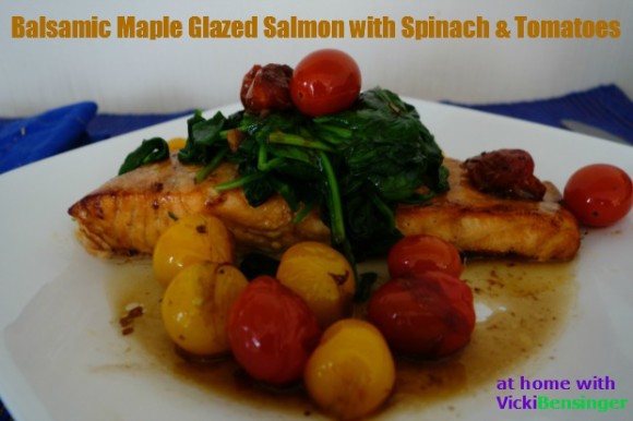 Balsamic Maple Glazed Salmon with Spinach & Tomatoes 