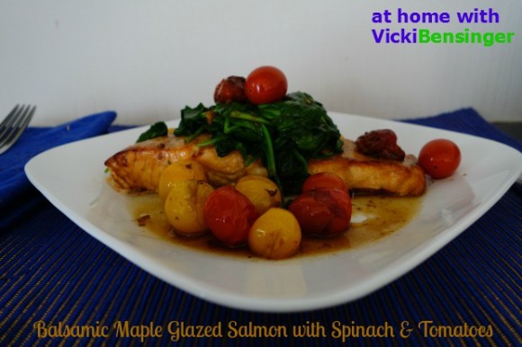 Balsamic Maple Glazed Salmon with Spinach & Tomatoes