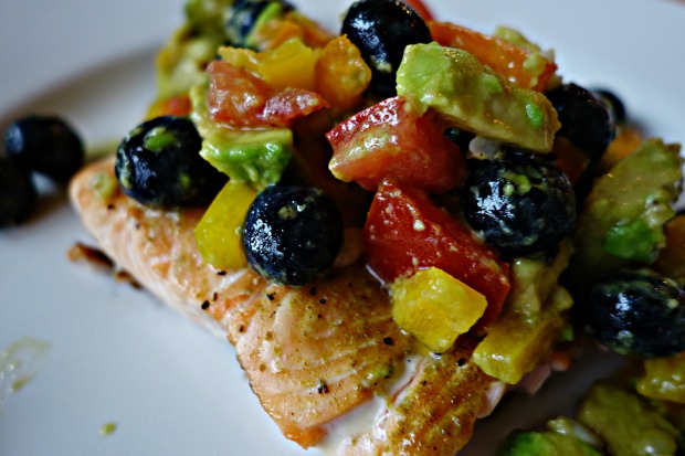 Grilled Salmon with Blueberry Corn Salsa 