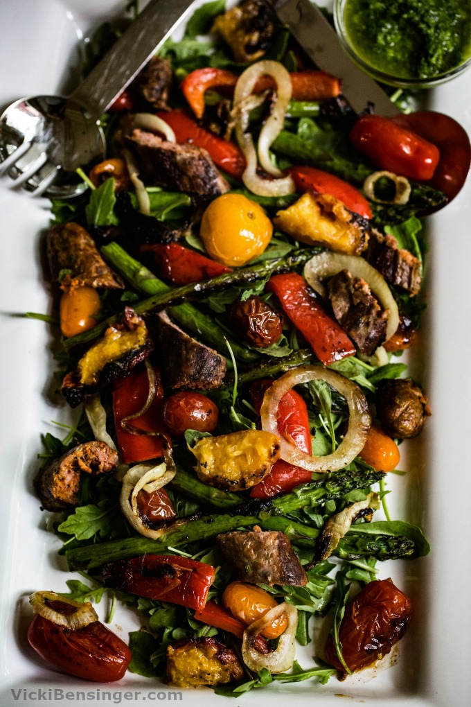 Grilled Vegetable & Chorizo Salad with Chimichurri