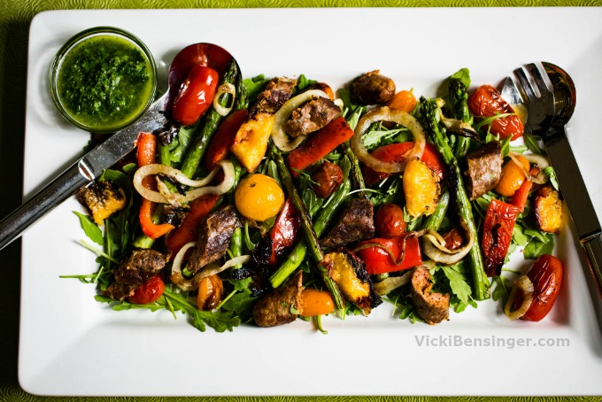 Grilled Vegetable & Chorizo Salad with Chimichurri