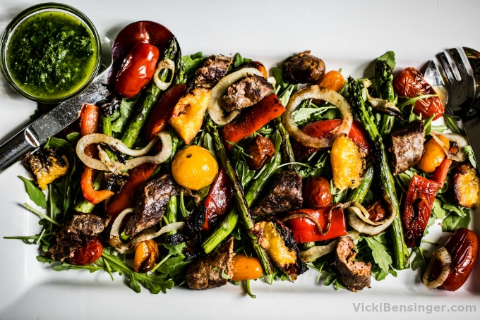 Grilled Vegetable & Chorizo Salad with Chimichurri 