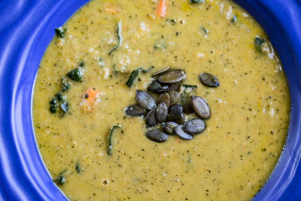 Kale and Cannellini Soup topped with Pepitas