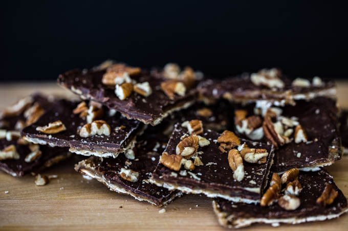 Matzo with Toffee, Chocolate, Pecans and Sea Salt