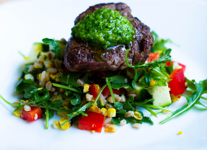 Grilled Beef Tenderloin with Chimichurri & Farro Salad