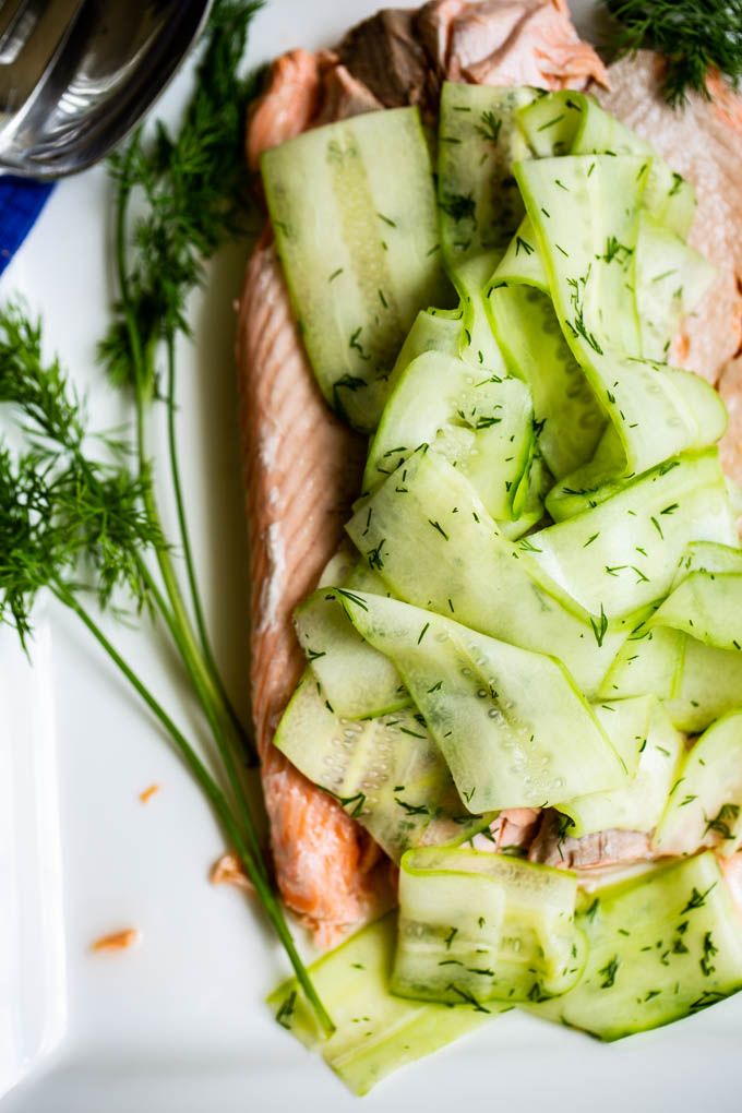 Poached Salmon with Cucumber Ribbons-