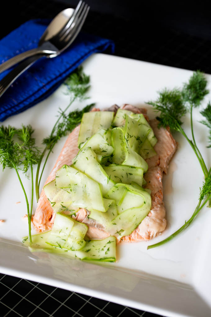 Poached Salmon with Cucumber Ribbons