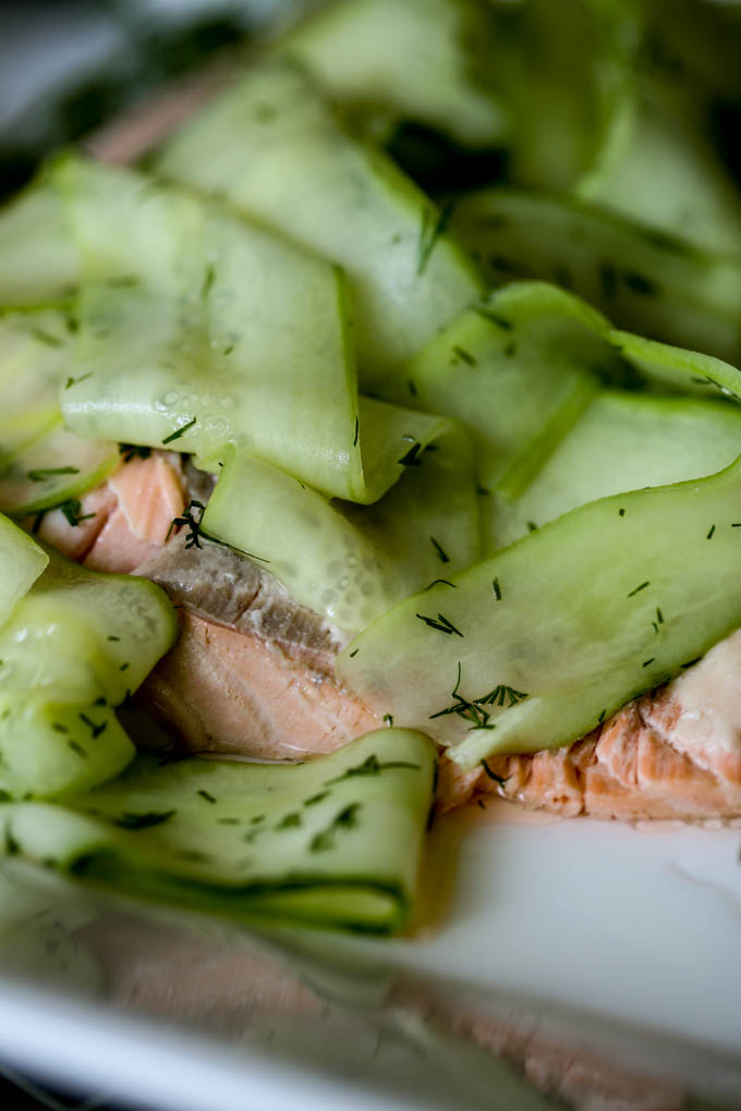 Poached Salmon with Cucumber Ribbons-