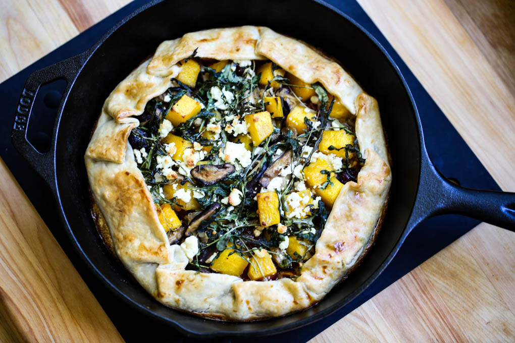 Autumn Savory Galette with Shiitake Mushroom, Butternut Squash, Tomato Jam with Gruyere & Goat Cheese