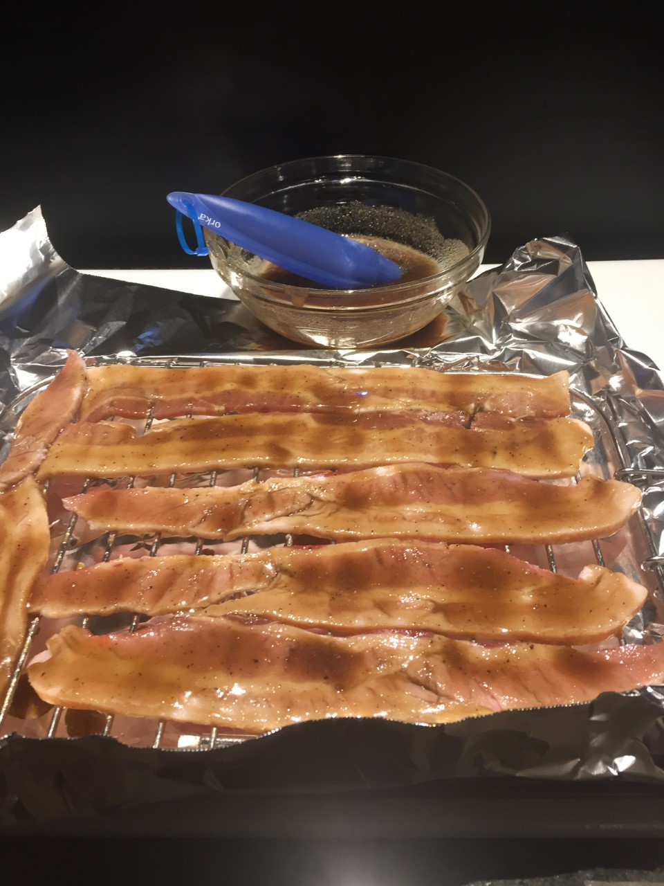 Candied Bacon on a cooking rack