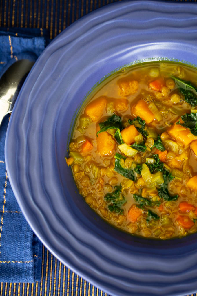 Cozy Lentil Soup is packed with healthy vegetables, herbs and warming spices