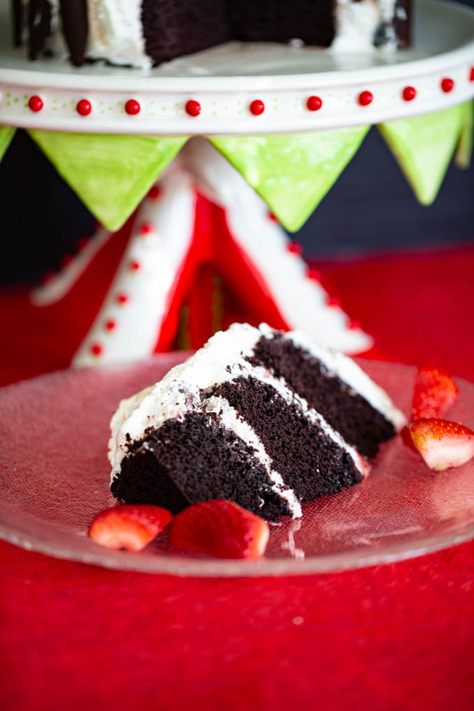 Black Forest Cake with Strawberries & Cream all combined with layers of a rich dark chocolate cake