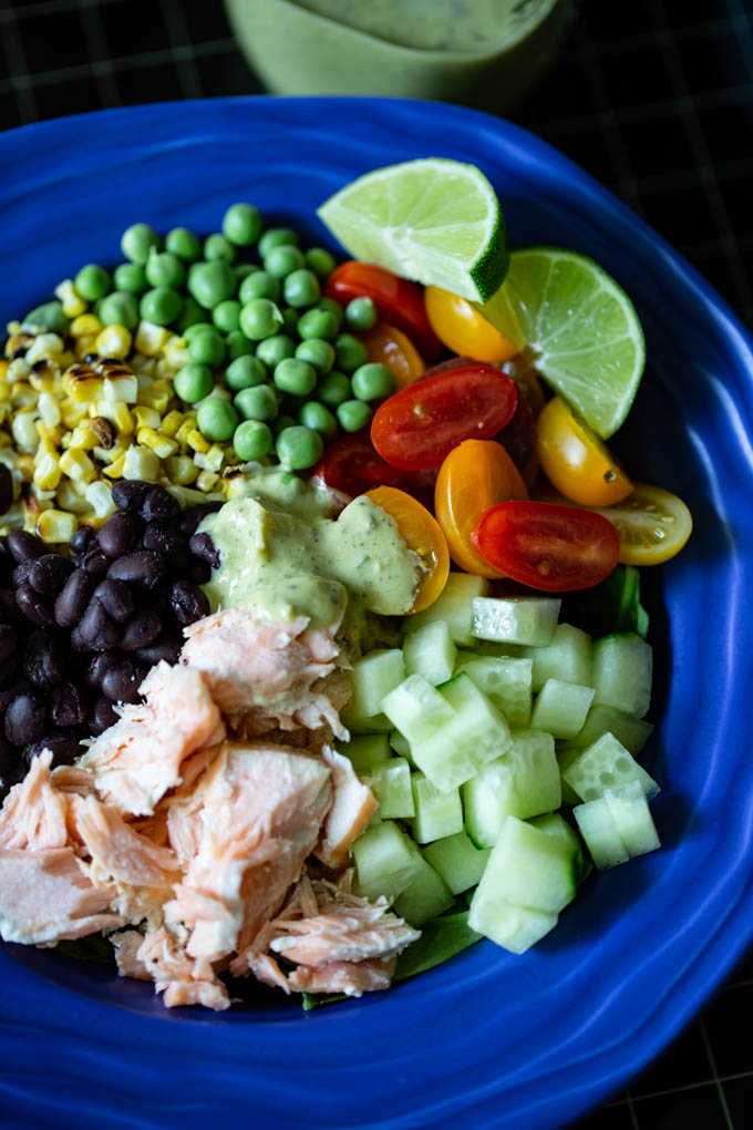 Salmon Buddha Bowl with Poblano Ranch Dressing