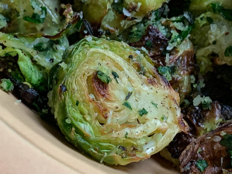Roasted Brussels Sprouts with Lemon Zest, Parsley, Thyme, and Pecorino