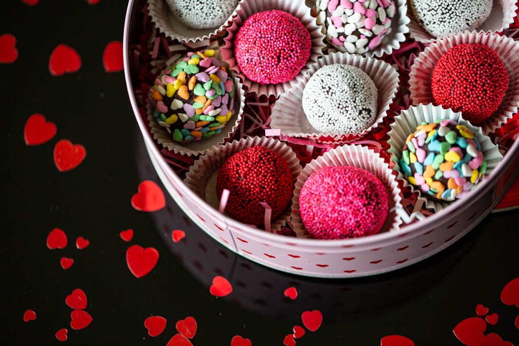 Decandent Chocolate Valentine's Day Truffles with sprinkles